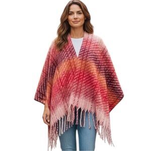 Cato Prism Pink Balayage Super Soft Poncho/Cape One Size New